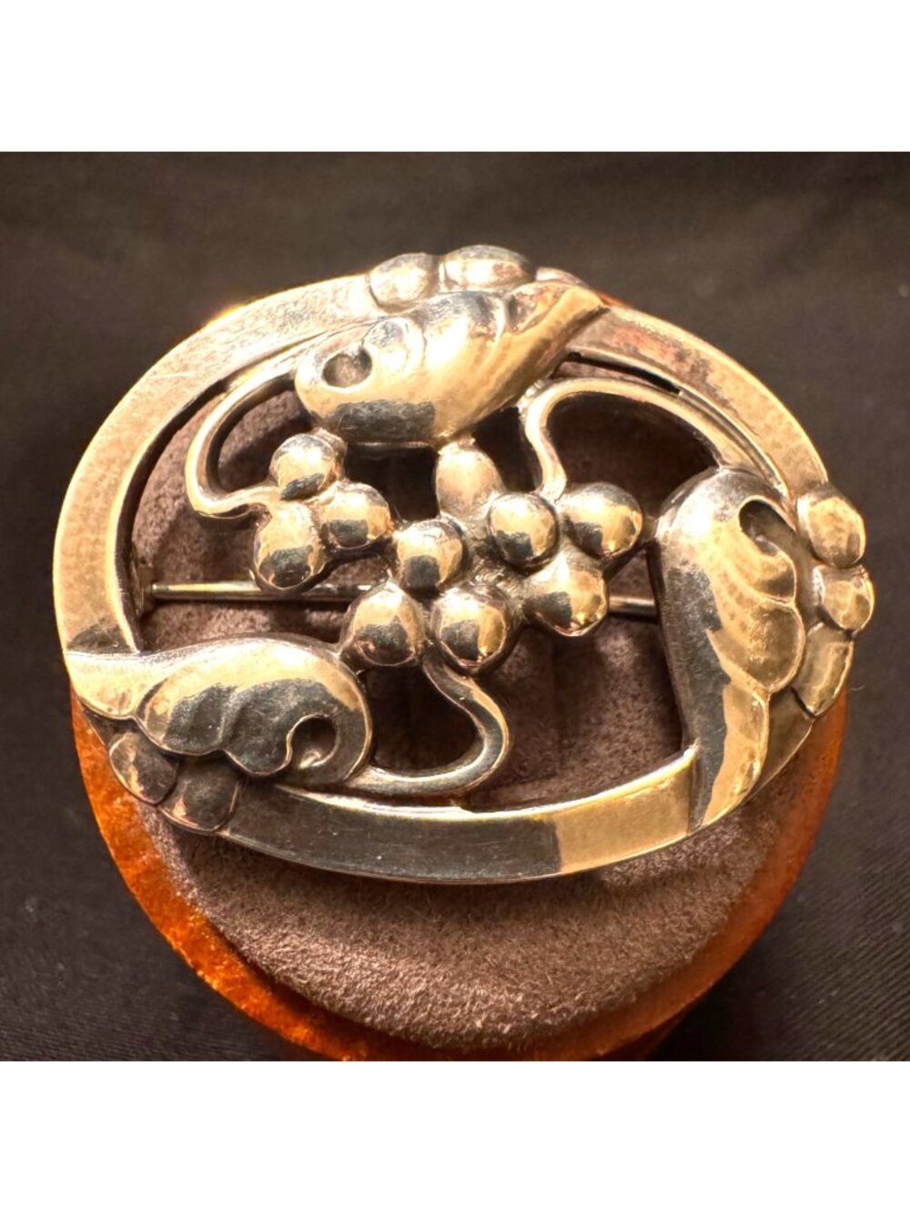 Georg Jensen Sterling Silver Denmark Moonlight Grapes Brooch 1.75" Length